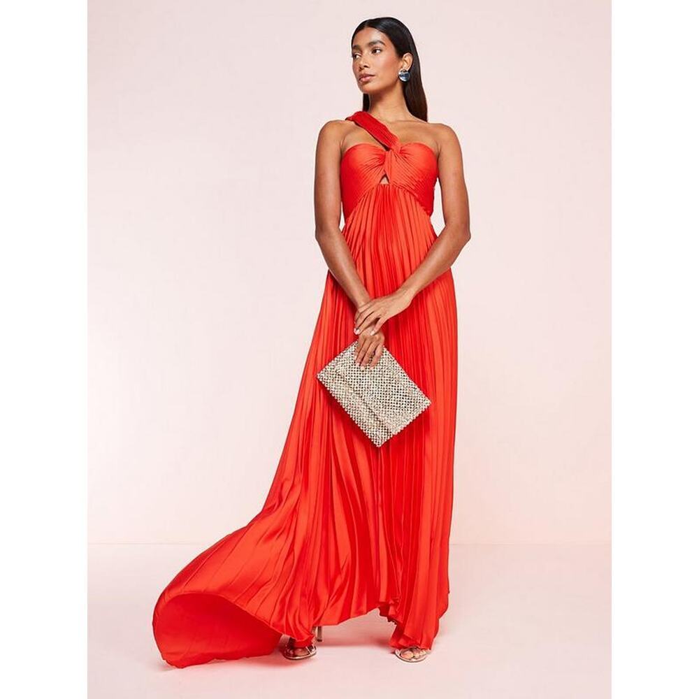MANGO Red Pleated Front Knot Maxi Dress NWT Wedding Guest Formal - Picture 15 of 16